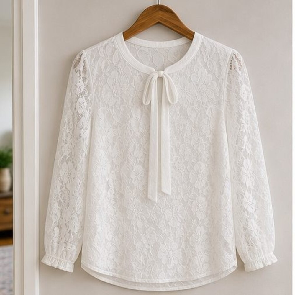 White Tie Neck Blouse